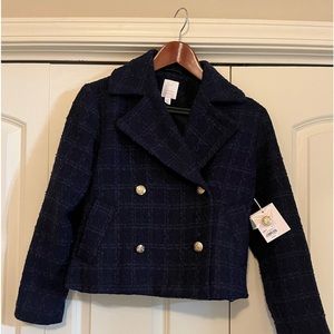 Lauren Conrad cropped tweed blazer. New with tags beautiful navy,  gold buttons.